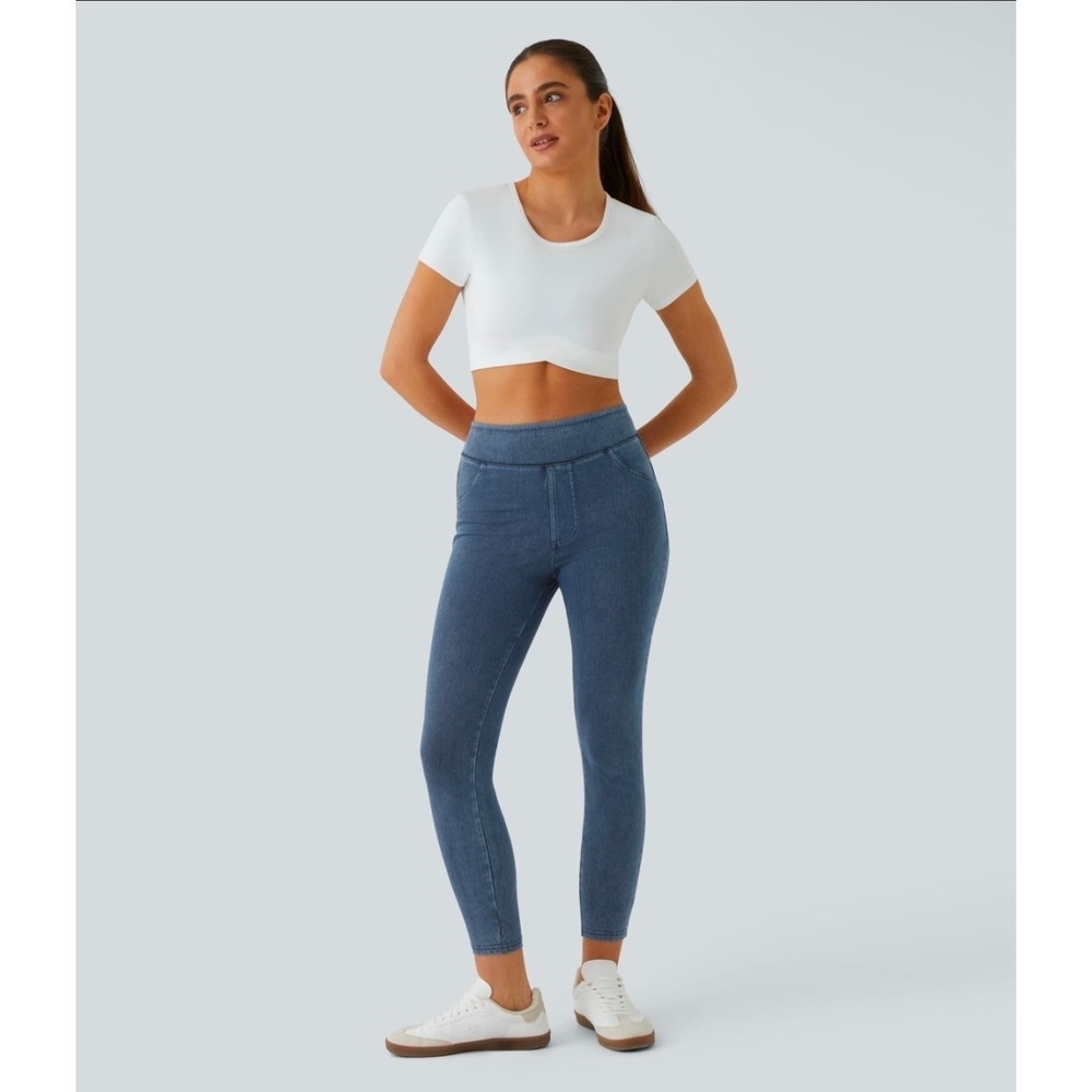 Halara Denim Casual Leggings Flex High Waisted Pocket Jeans XL 7/8 NWT